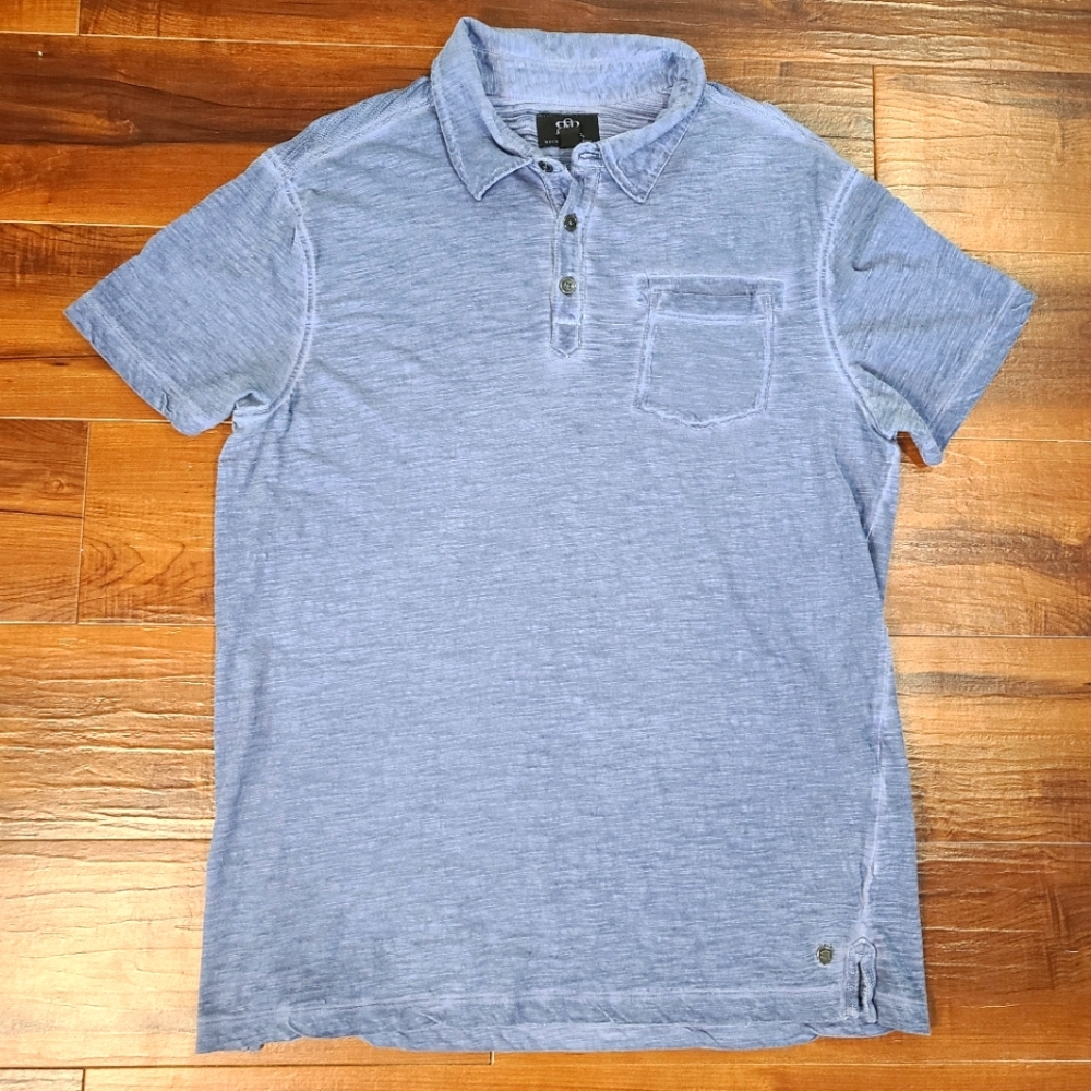 Rock & Republic Polo Mens Large‎ Golf Shirt Short Sleeve Blue Pocket Casual Tee